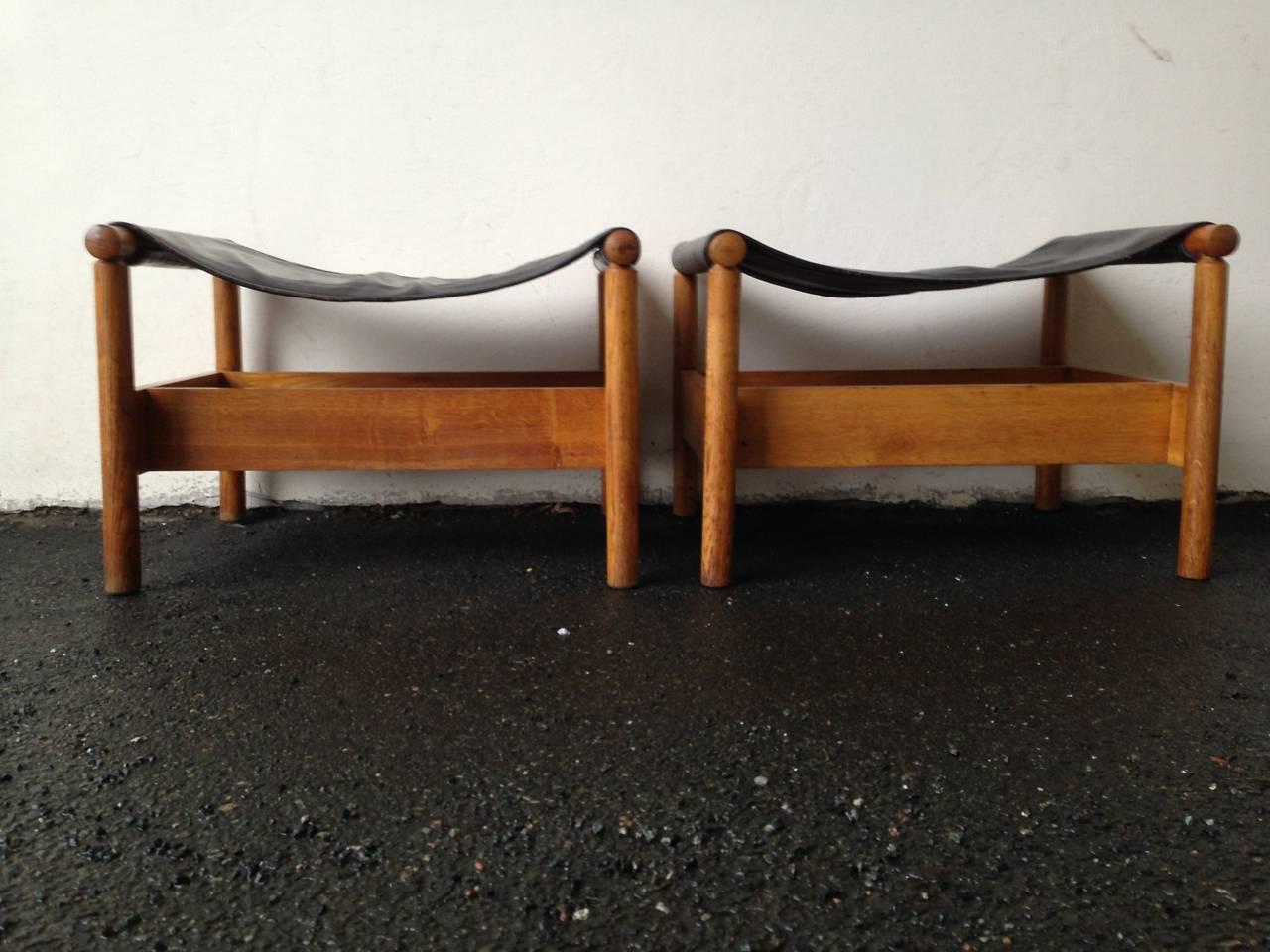 Mid-Century Modern Nice Pair of Two Handcrafted Woodworker Stools