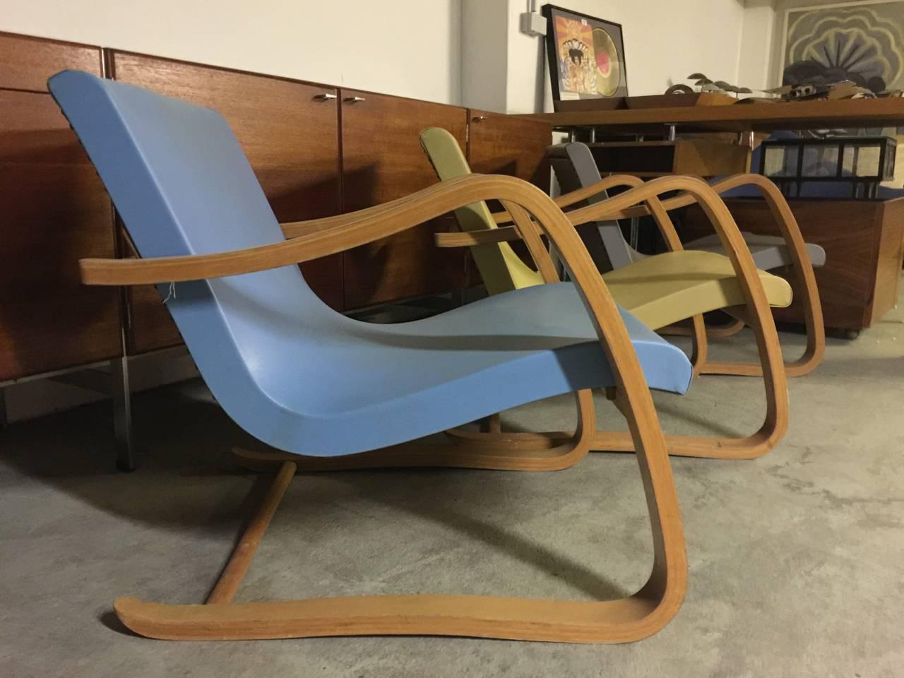 German Rare Set of Three Hartmut Lohmeyer Bentwood Lounge Chairs