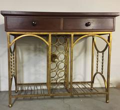 French Gilded Metal and Wood Buffet with Bottle Storage and Shelf Unit