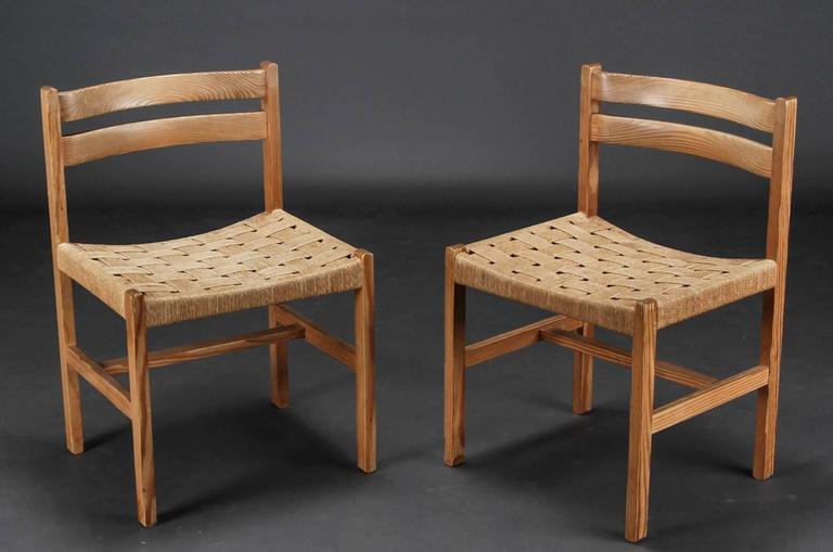 Set of Six Massive Oregon Pine Dining Chairs with Paper Cord at 1stDibs