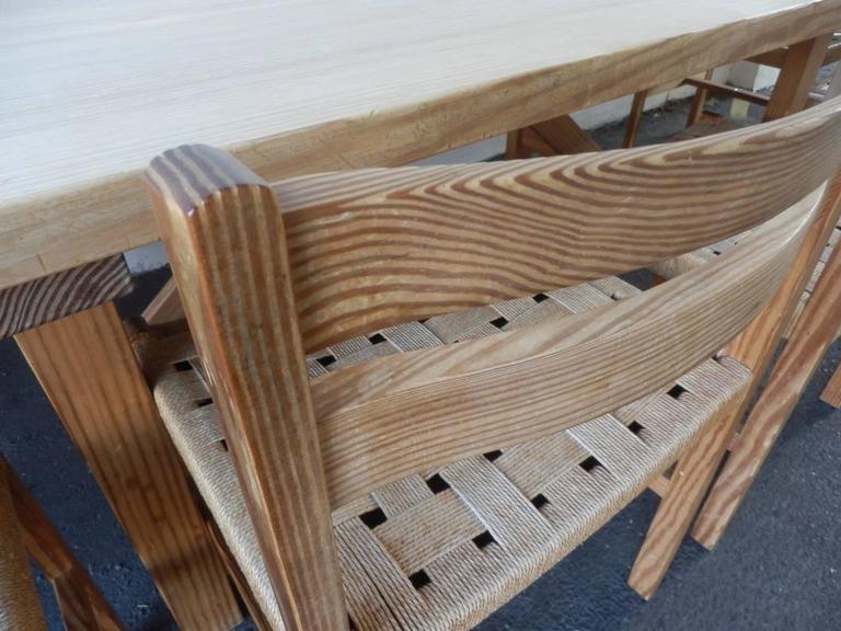 Set of Six Massive Oregon Pine Dining Chairs with Paper Cord at 1stDibs