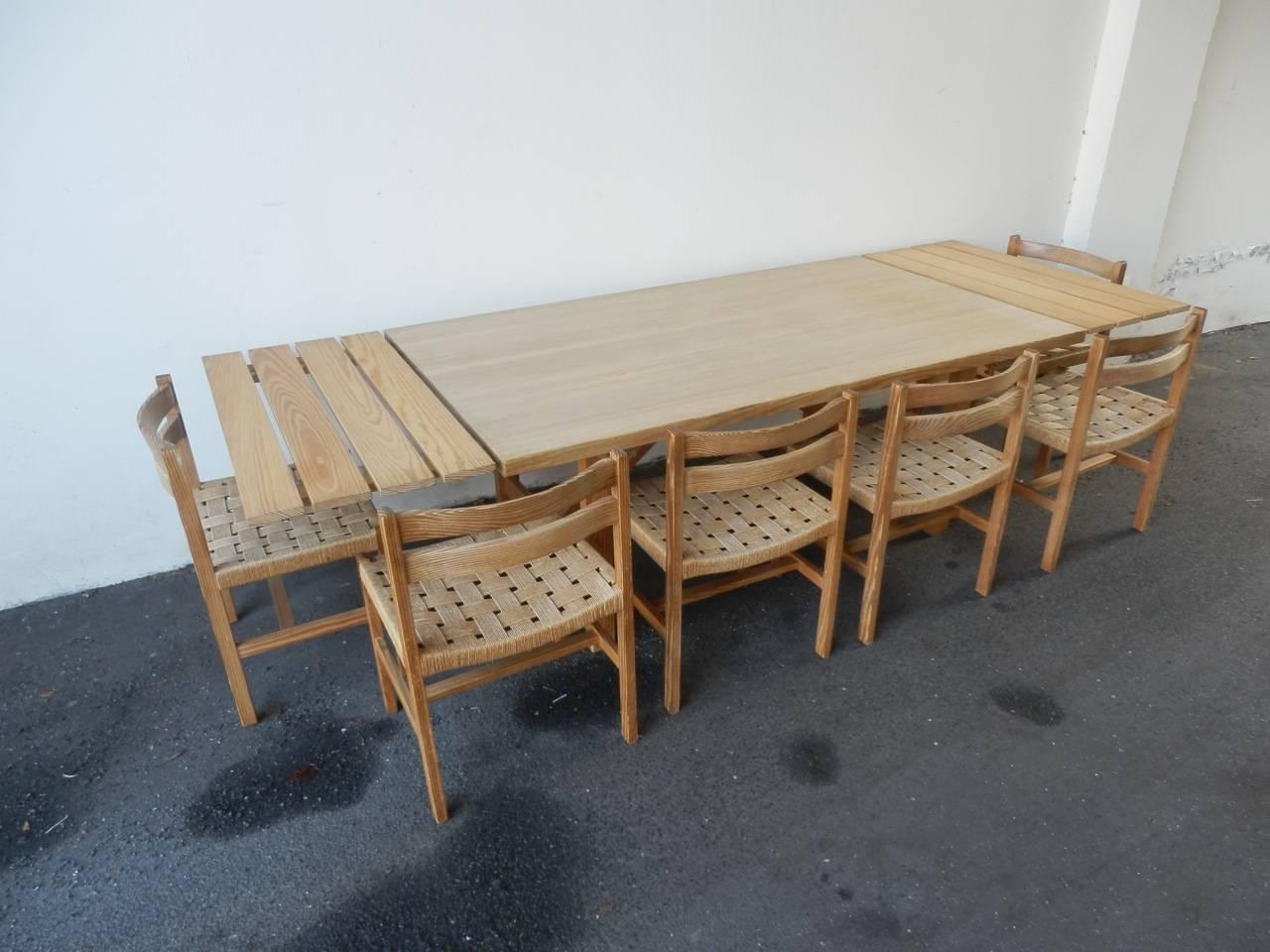 Danish Nice and Massive Oregon Pine Dining Table with Wonderful Slat Extension For Sale