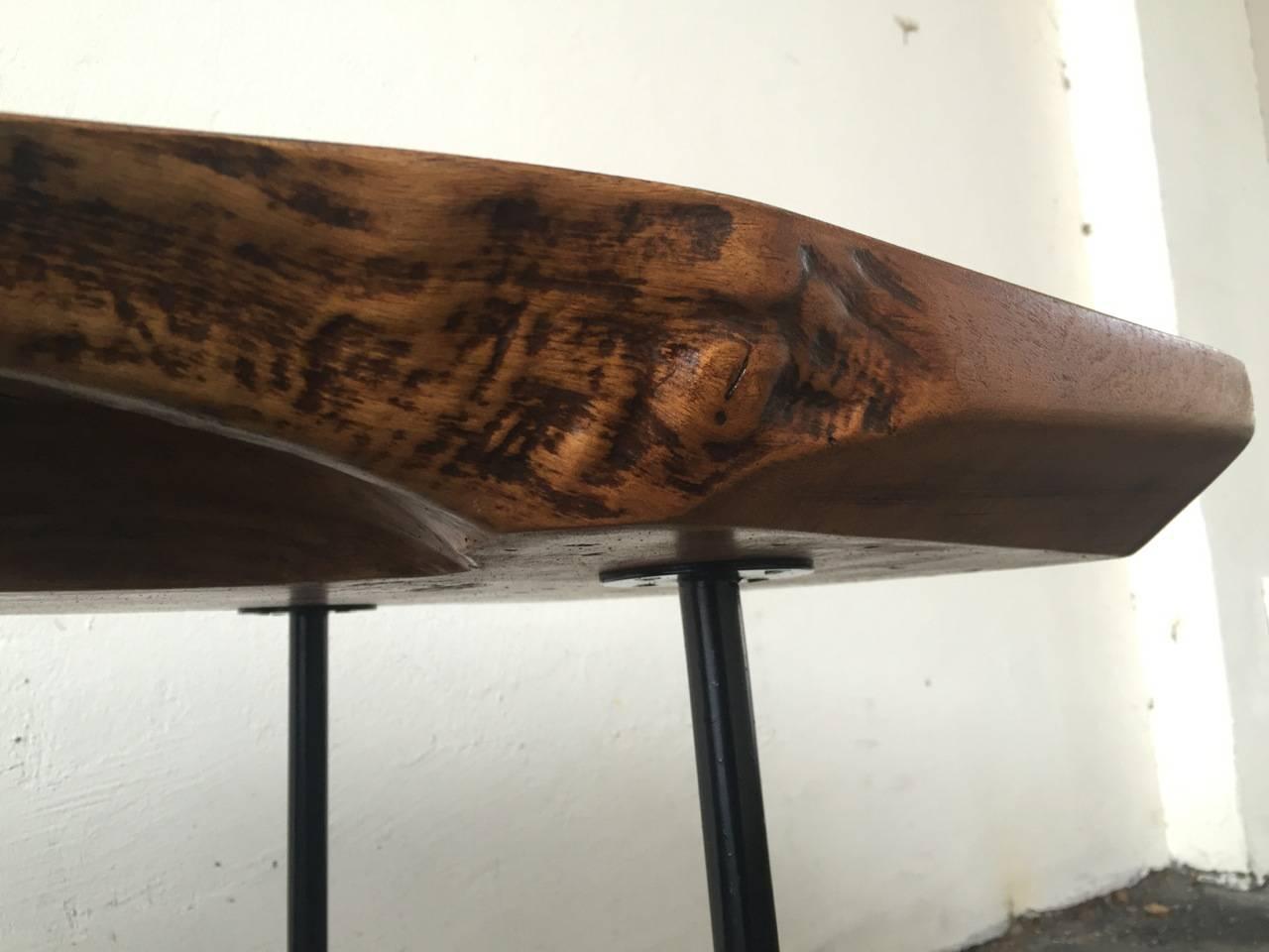 Unknown Beautiful Three-Legged Massive Walnut Free Edge Coffee Table For Sale