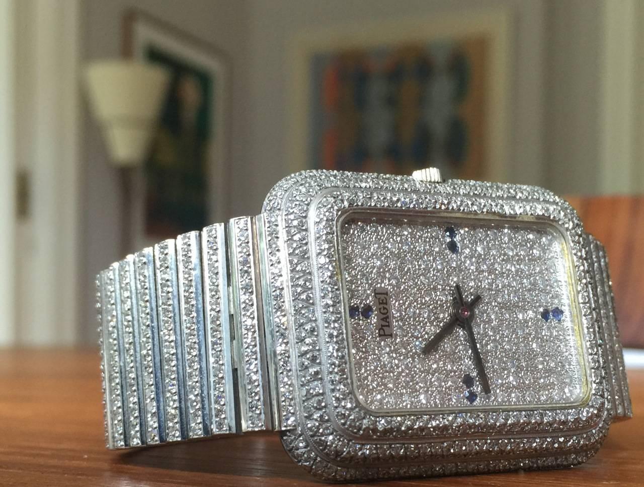 Space Age Unique Maison Piaget Oversized White Gold and Diamond, Set Bracelet Watch