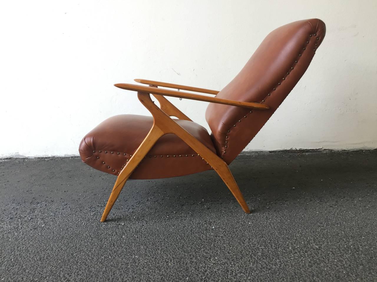 Faux Leather Rare Italian Lounge Chair by Antonio Gorgone For Sale