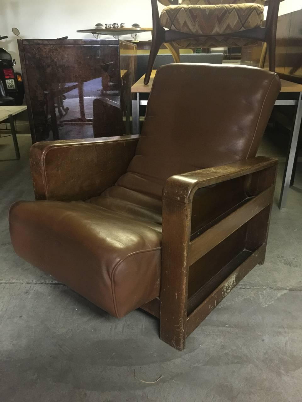 Mid-Century Modern British Lounge Chair with Magazine Storage and Fold Out Sidetable