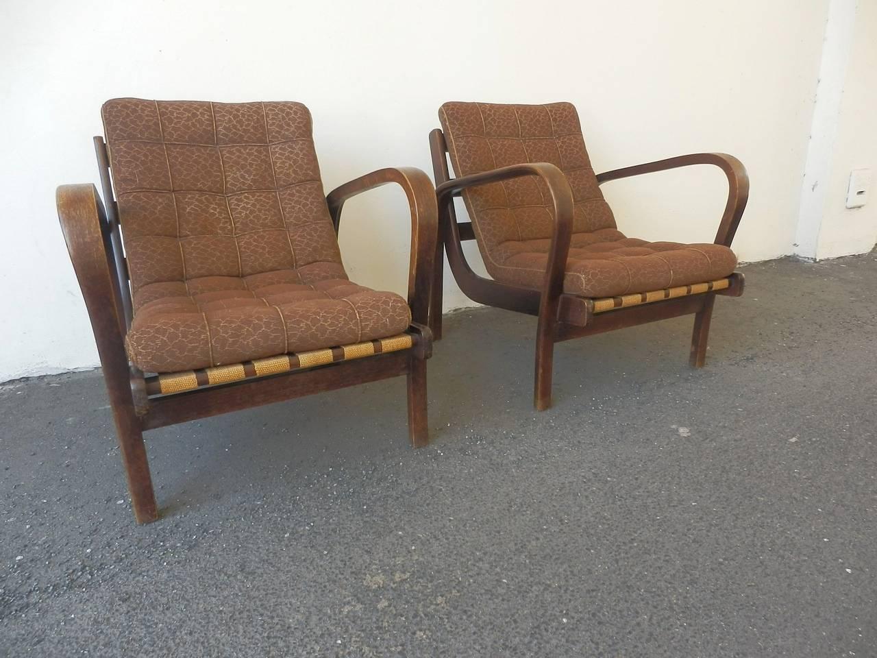 Art Nouveau Set of Two Lounge Chairs by Karel Kozelka & Antonin Kropacek For Sale