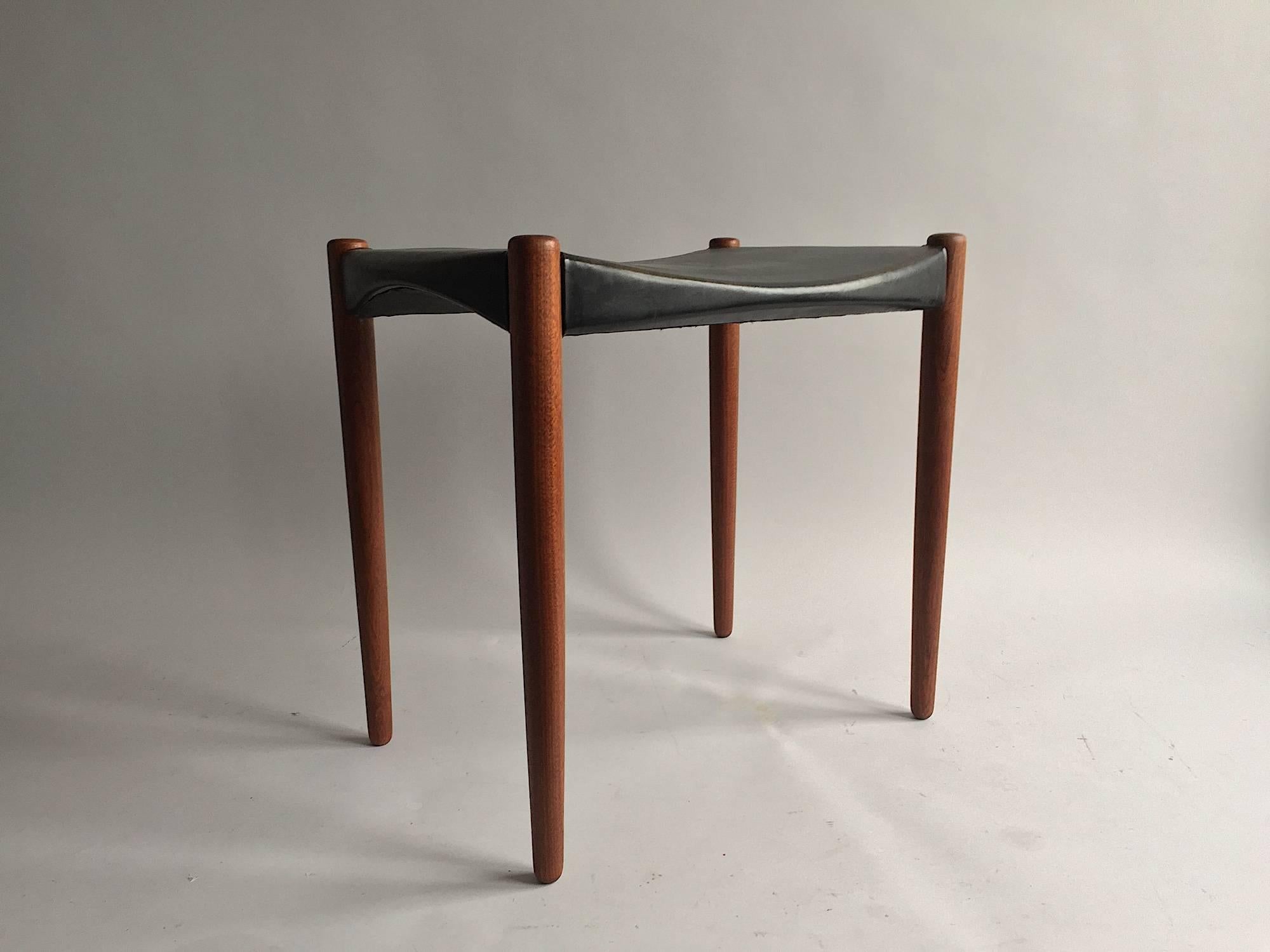 Danish Larsen & Madsen Solid Mahogany Leather Stool from Willy Beck, 1950 For Sale