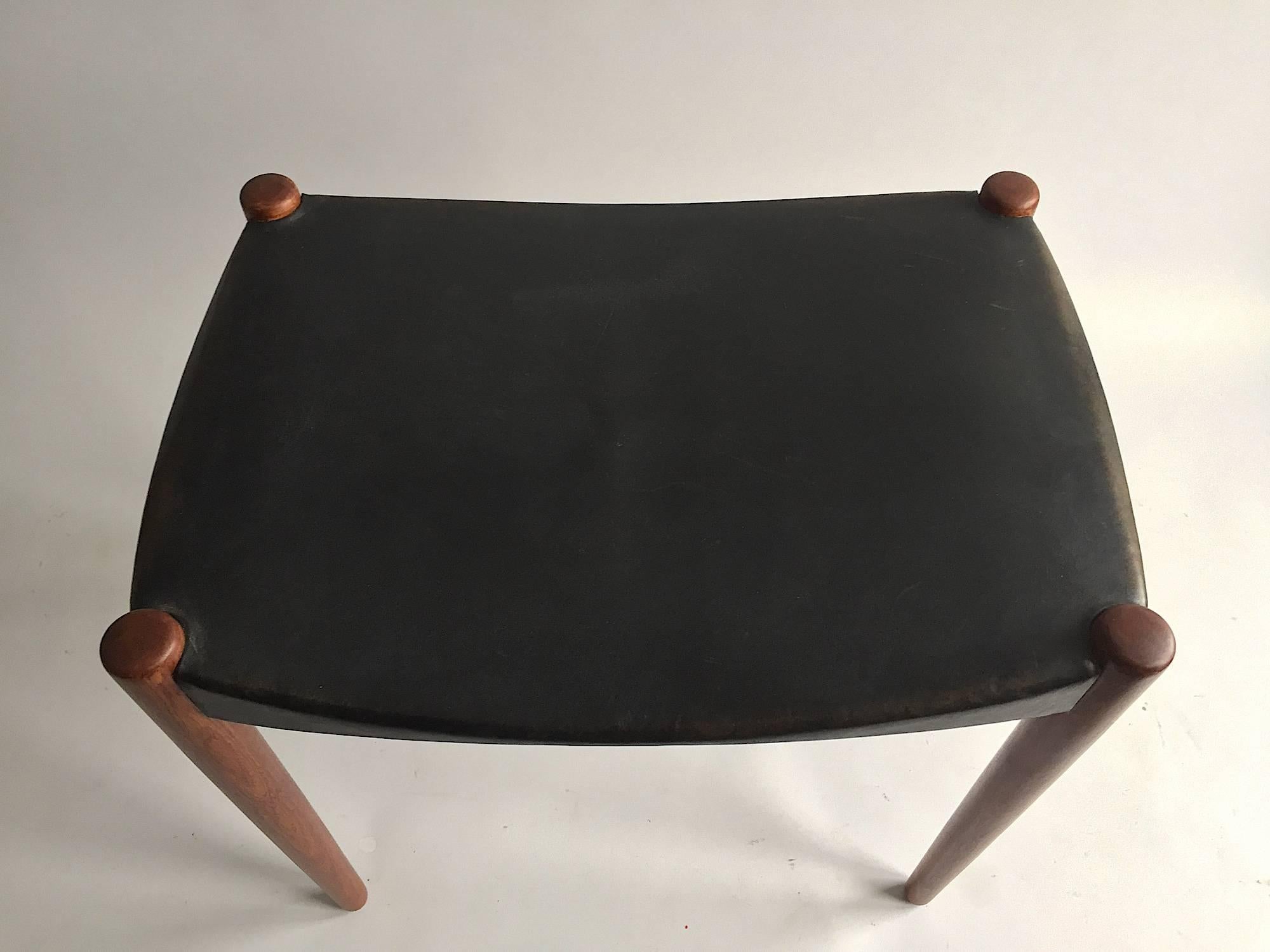 Scandinavian Modern Larsen & Madsen Solid Mahogany Leather Stool from Willy Beck, 1950 For Sale