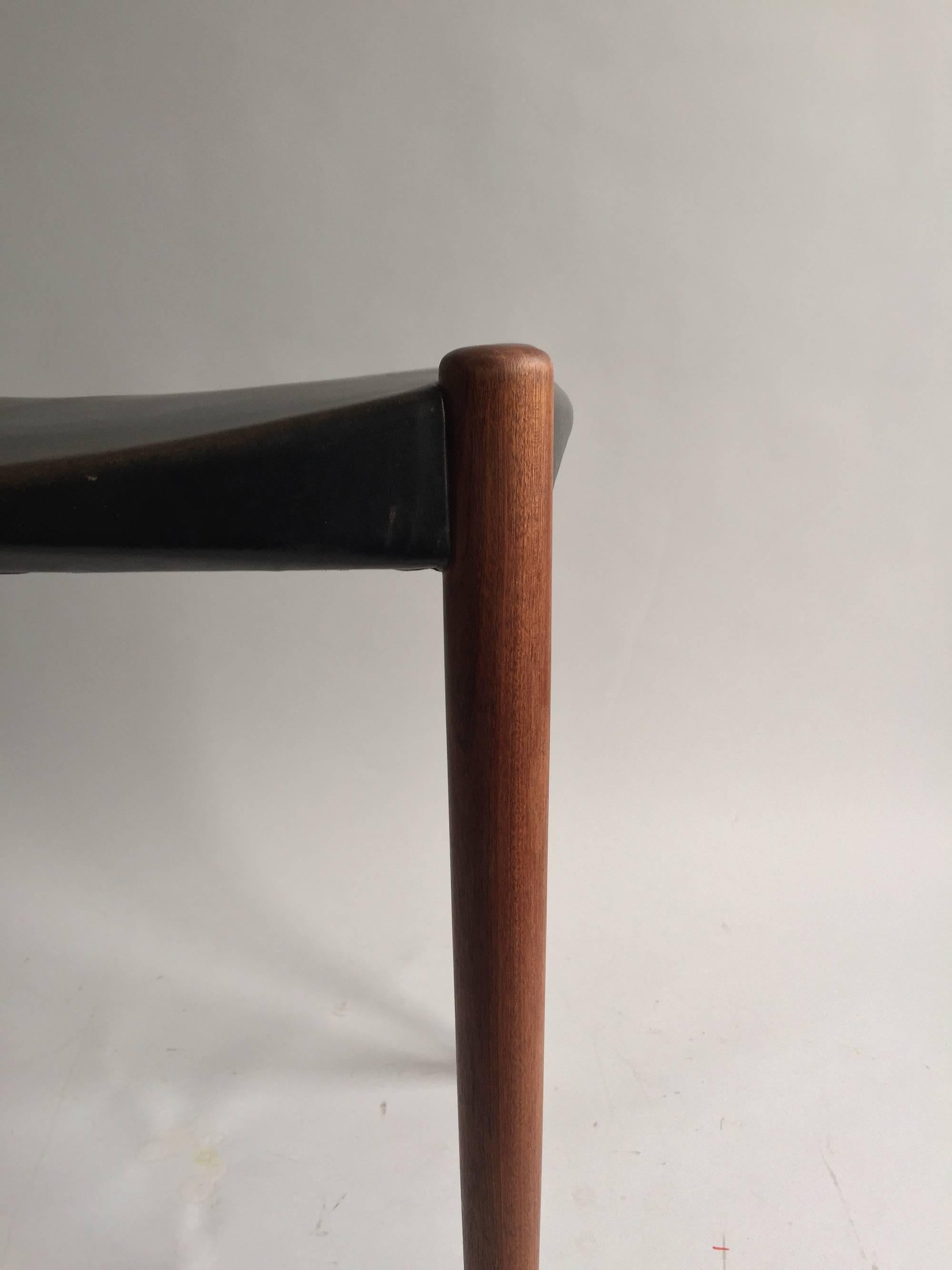 Larsen & Madsen Solid Mahogany Leather Stool from Willy Beck, 1950 In Good Condition For Sale In Munich, DE
