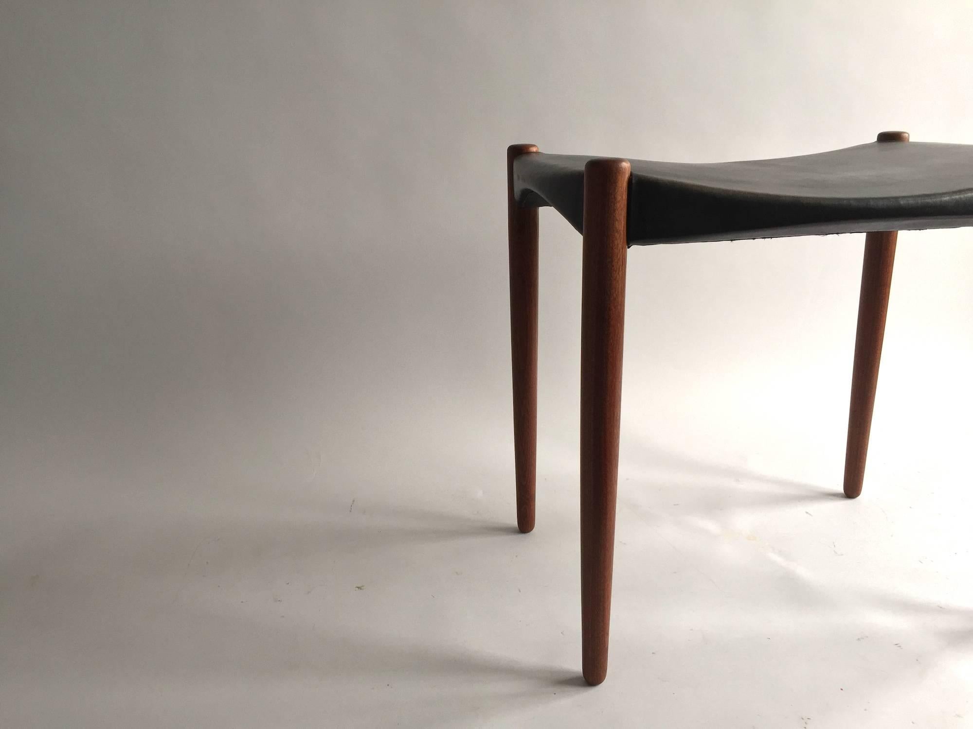 Mid-20th Century Larsen & Madsen Solid Mahogany Leather Stool from Willy Beck, 1950 For Sale