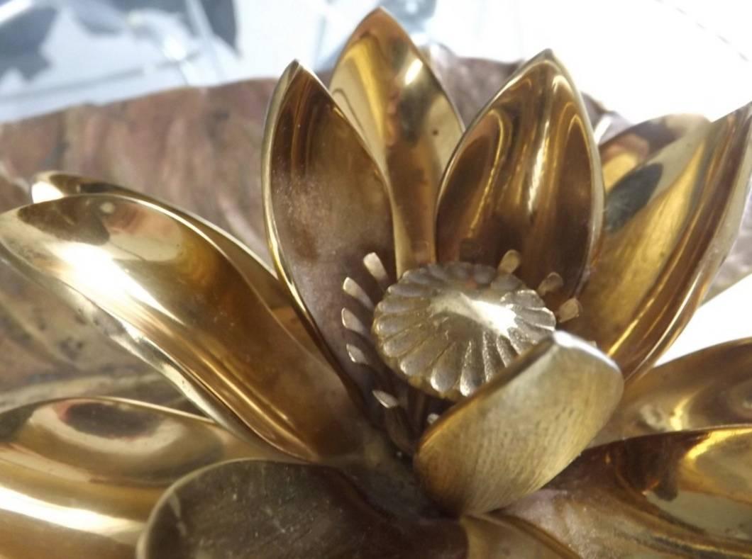 Wonderful water Lilly table lamp by Maison Charles. Very nice patina. Signed leaf.