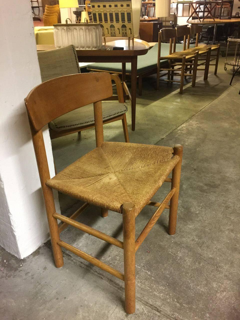 Danish Four Børge Mogensen J39 Oak and Cord Dining Side Chairs Called “Peoples Chair”