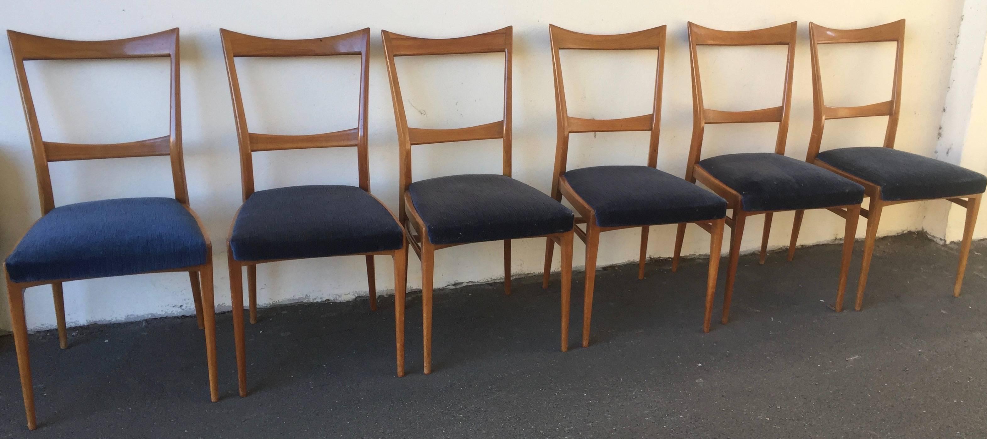 Mid-Century Modern Six Dining Chairs in the Manner of Gio Ponti
