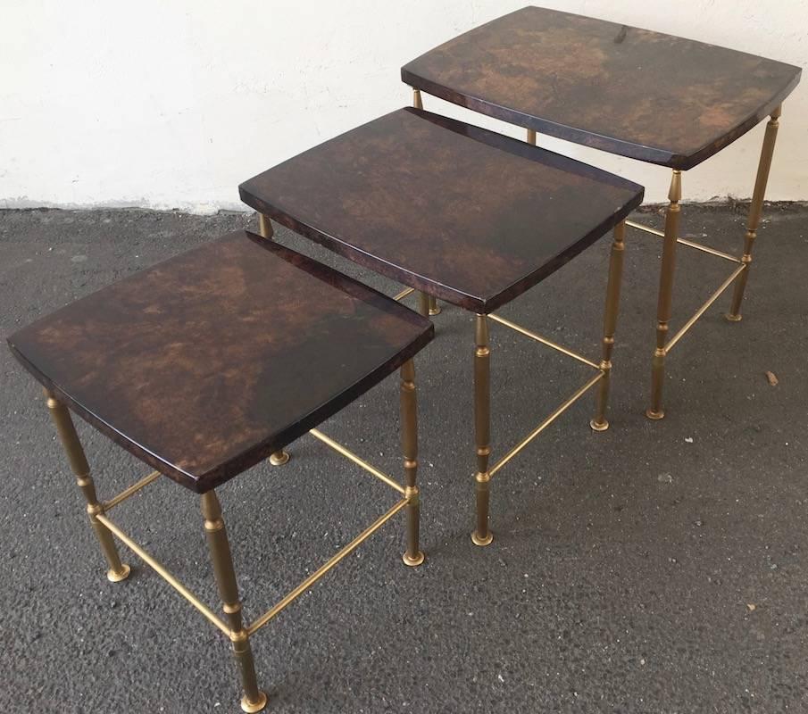 Mid-20th Century Rare Set of Aldo Tura Stacking Tables For Sale