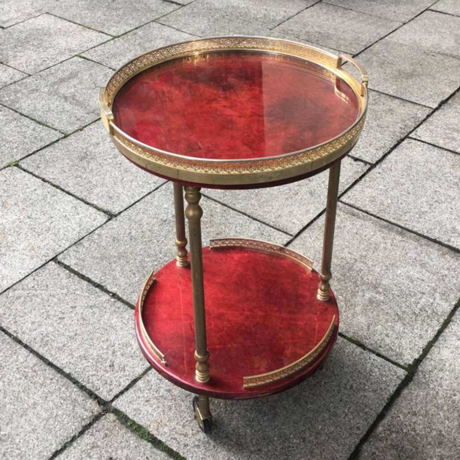 Red Aldo Tura Bar Serving Cart with Removable Tray (Hollywood Regency)