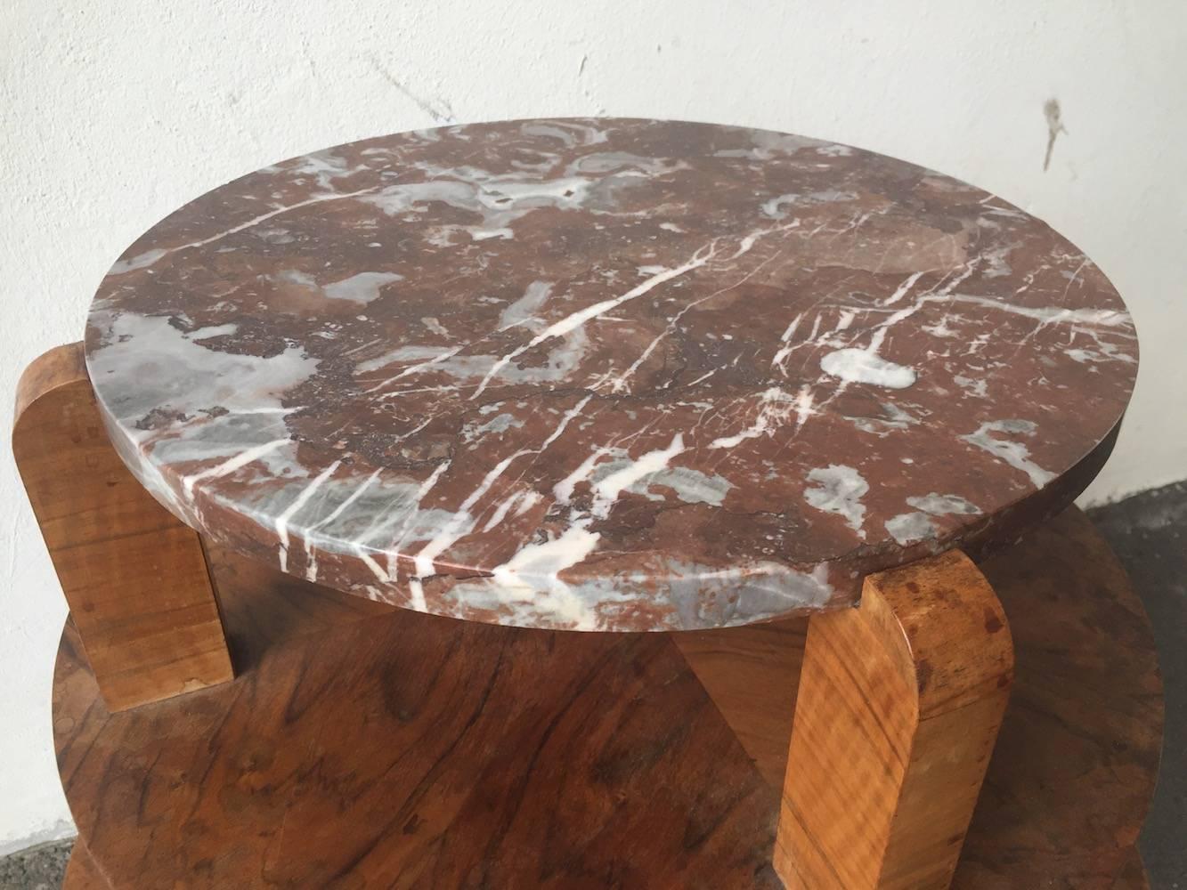 Nice Art Deco Side Table with Beautiful Marble Top In Good Condition For Sale In Munich, DE