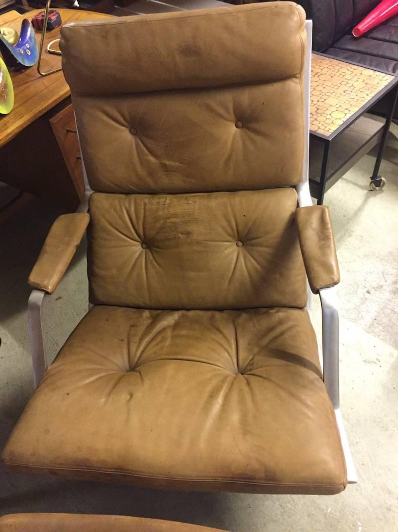 Late 20th Century Fk85 Lounge Chair with Stool by Fabricius & Kastholm, Very Rare Natural Leather