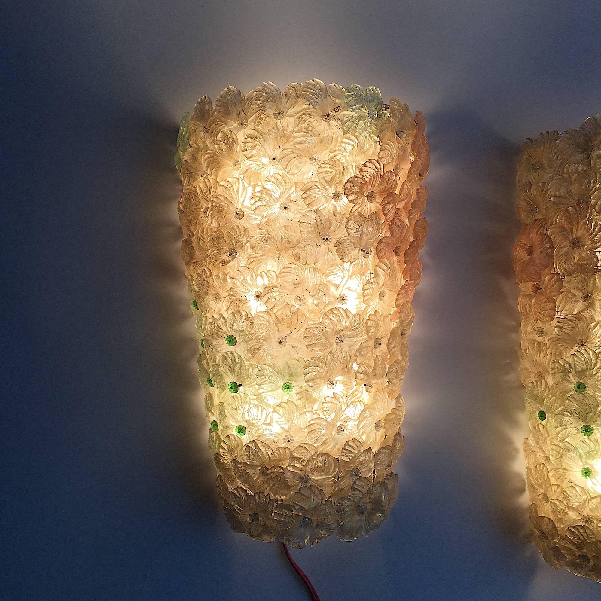 Pair of Large Barovier e Toso Wall Sconces, Millefiori, Italy, 1950 For Sale 1