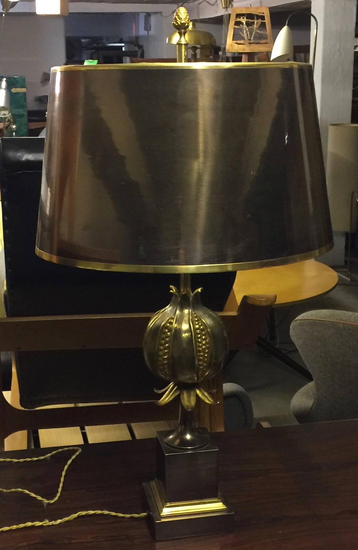 Mid-Century Modern Maison Charles Pomegranate Bronze Table Lamp Signed