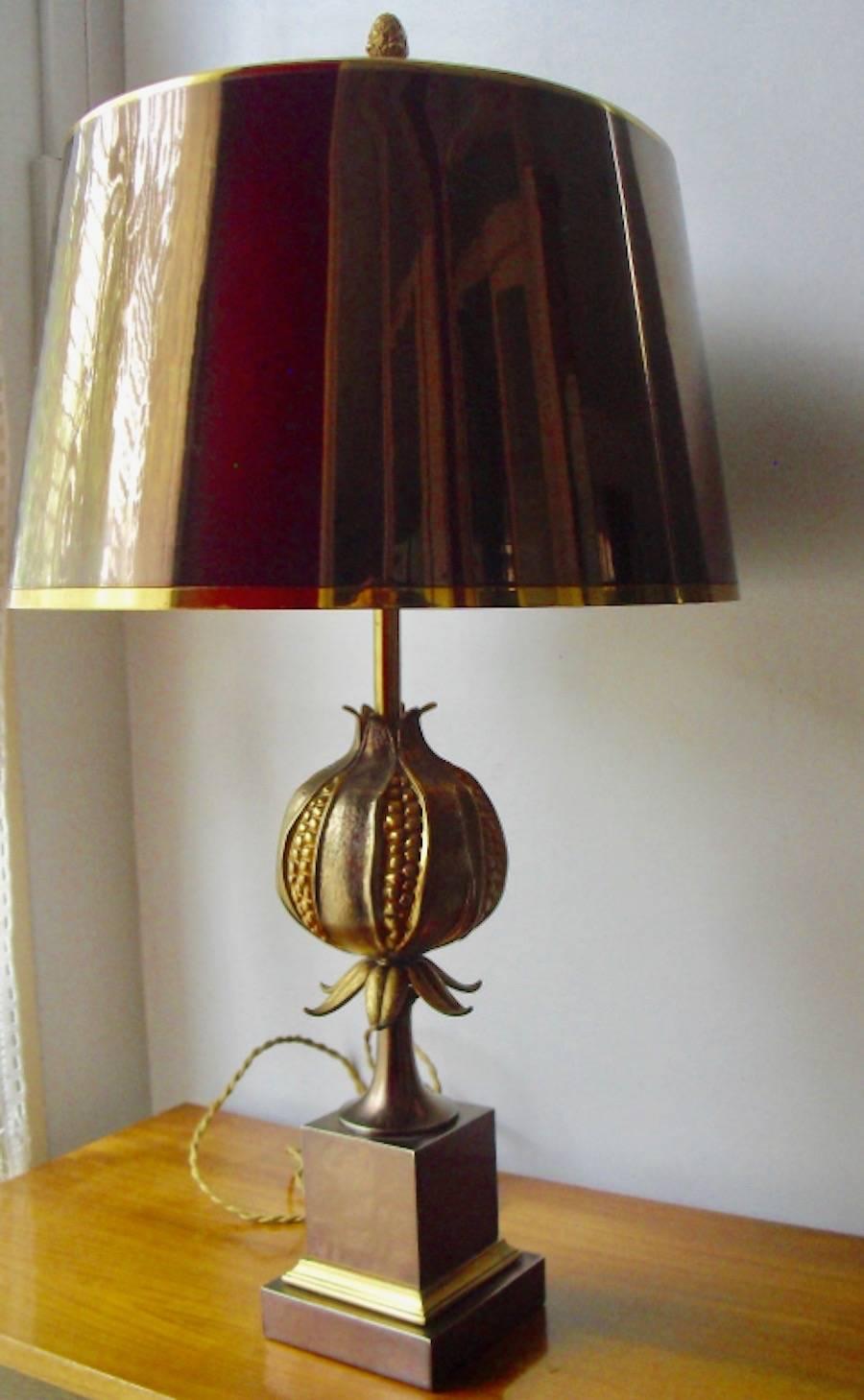 Maison Charles Pomegranate Bronze Table Lamp Signed 1