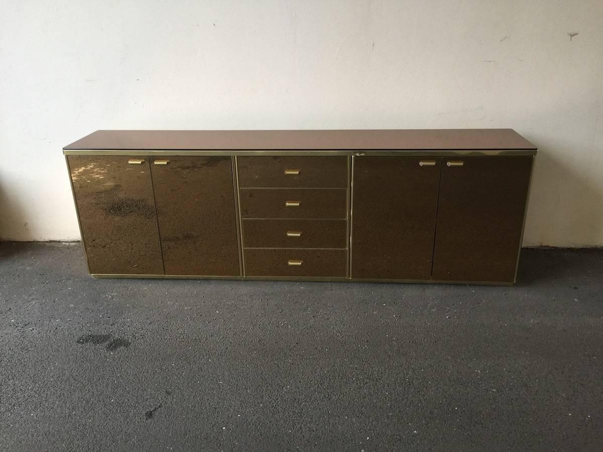 Late 20th Century Wonderful Copper Mirrored Sideboard with Gilded Edges