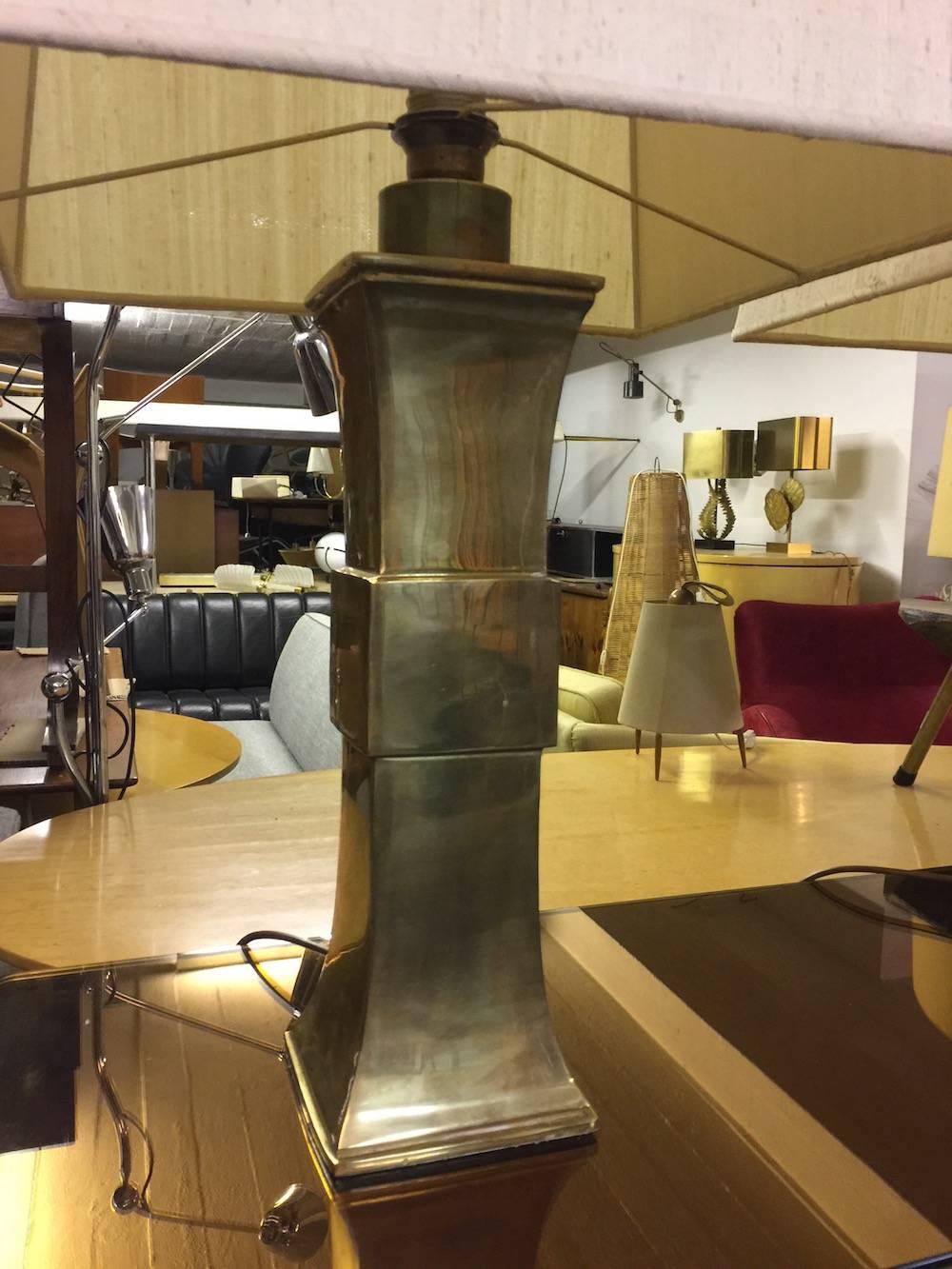 Wonderful French Pair of Huge and Massive Brass Table Lamps with Silk Shades 1