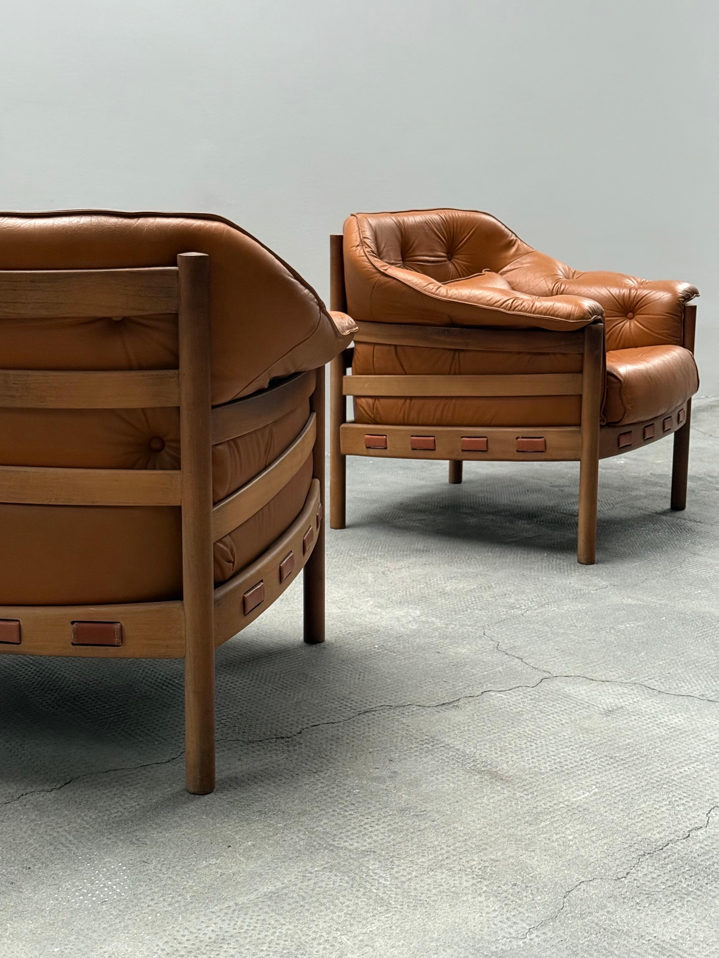 2er Set Sven Ellekaer für Coja Sessel Teak Cognac Leder, Niederlande 1960er mediados del siglo XX en venta
