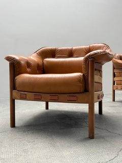SET OF 2 SVEN ELLEKAER FOR COJA ARMCHAIR COGNAC LEATHER WOOD, NETHERLANDS 1960s