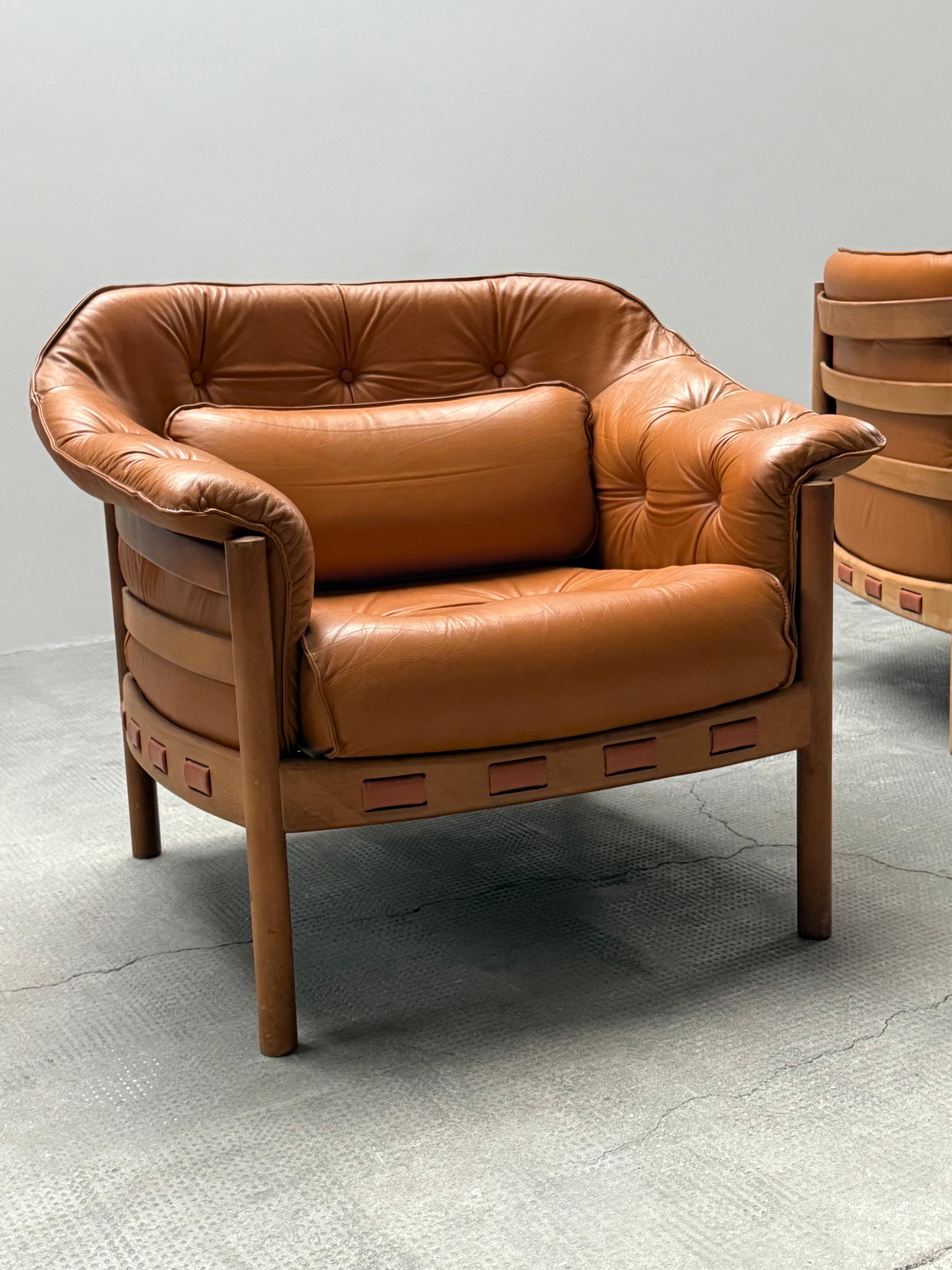 2er Set Sven Ellekaer für Coja Sessel Teak Cognac Leder, Niederlande 1960er en venta 2