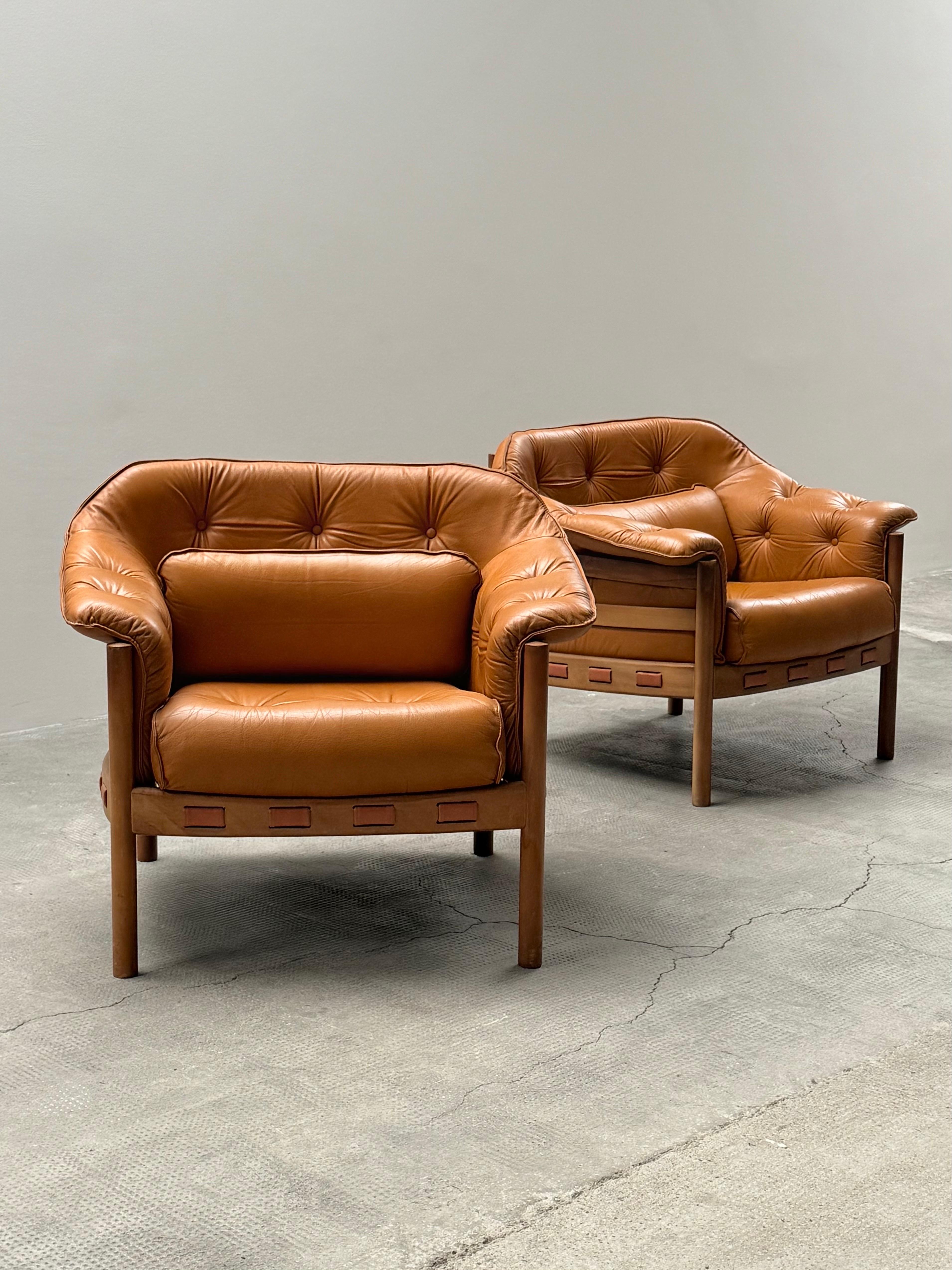 2er Set Sven Ellekaer für Coja Sessel Teak Cognac Leder, Niederlande 1960er en venta 1