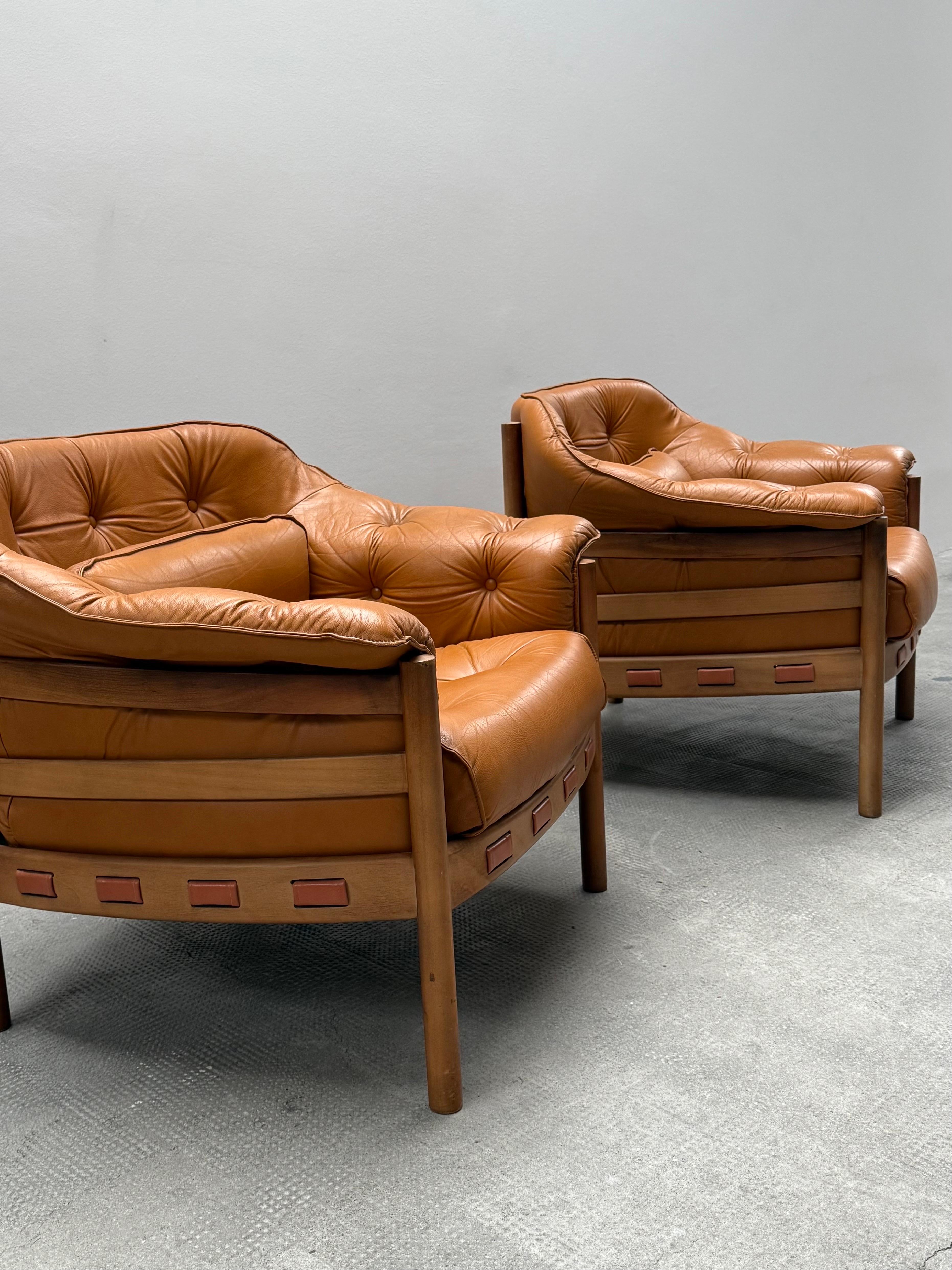 2er Set Sven Ellekaer für Coja Sessel Teak Cognac Leder, Niederlande 1960er en venta 3