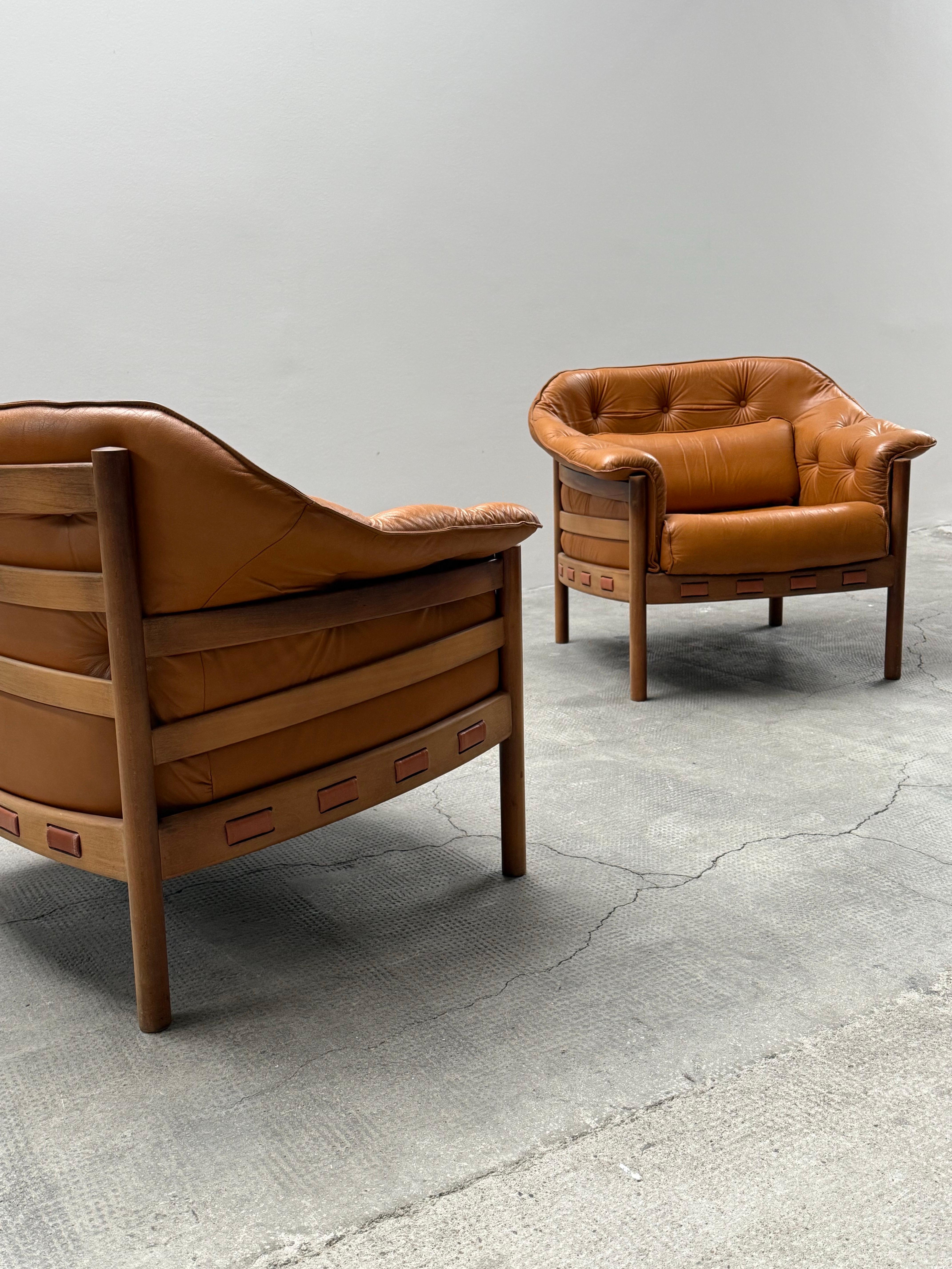 2er Set Sven Ellekaer für Coja Sessel Teak Cognac Leder, Niederlande 1960er Cuero en venta