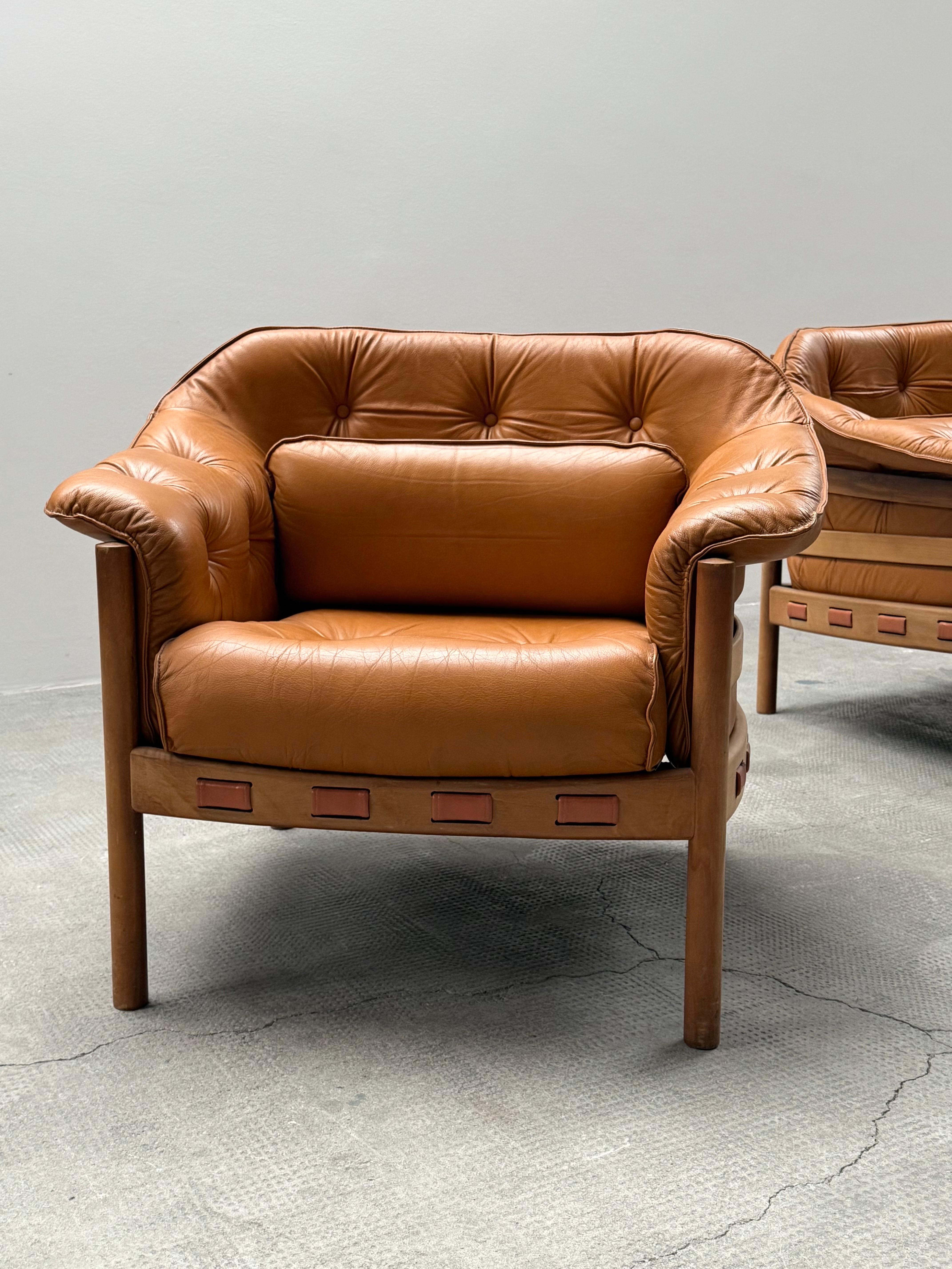 2er Set Sven Ellekaer für Coja Sessel Teak Cognac Leder, Niederlande 1960er Holandés en venta