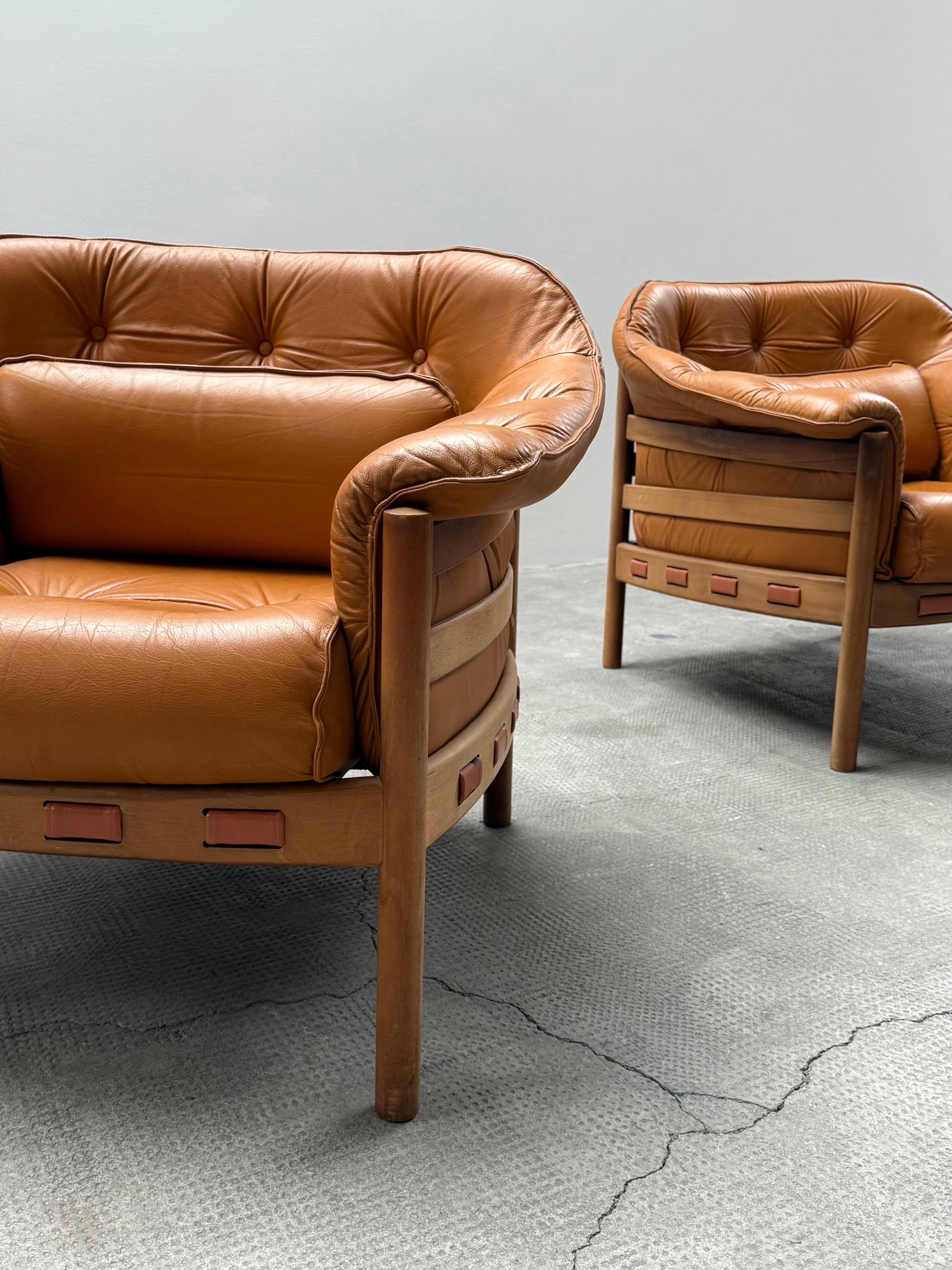 2er Set Sven Ellekaer für Coja Sessel Teak Cognac Leder, Niederlande 1960er en Bueno estado para la venta en Reutlingen, DE