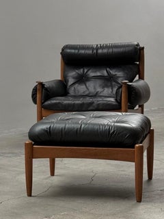 Eric Merthen für Ire Möbler Sessel + Ottoman Eiche Holz Leder 1960s