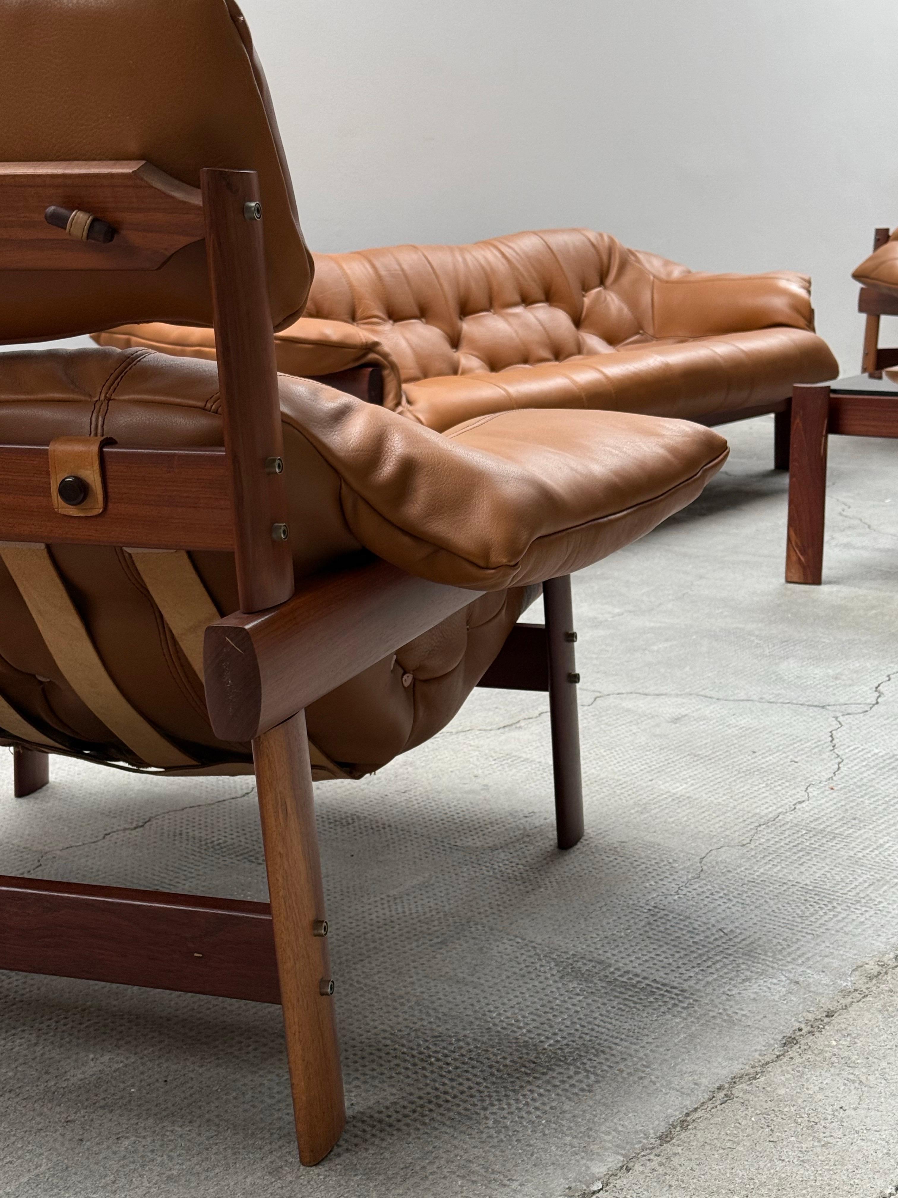 Leather Percival Lafer MP-41 Armchair Sofa Ottoman Coffee Table Set, Brazil 1970s