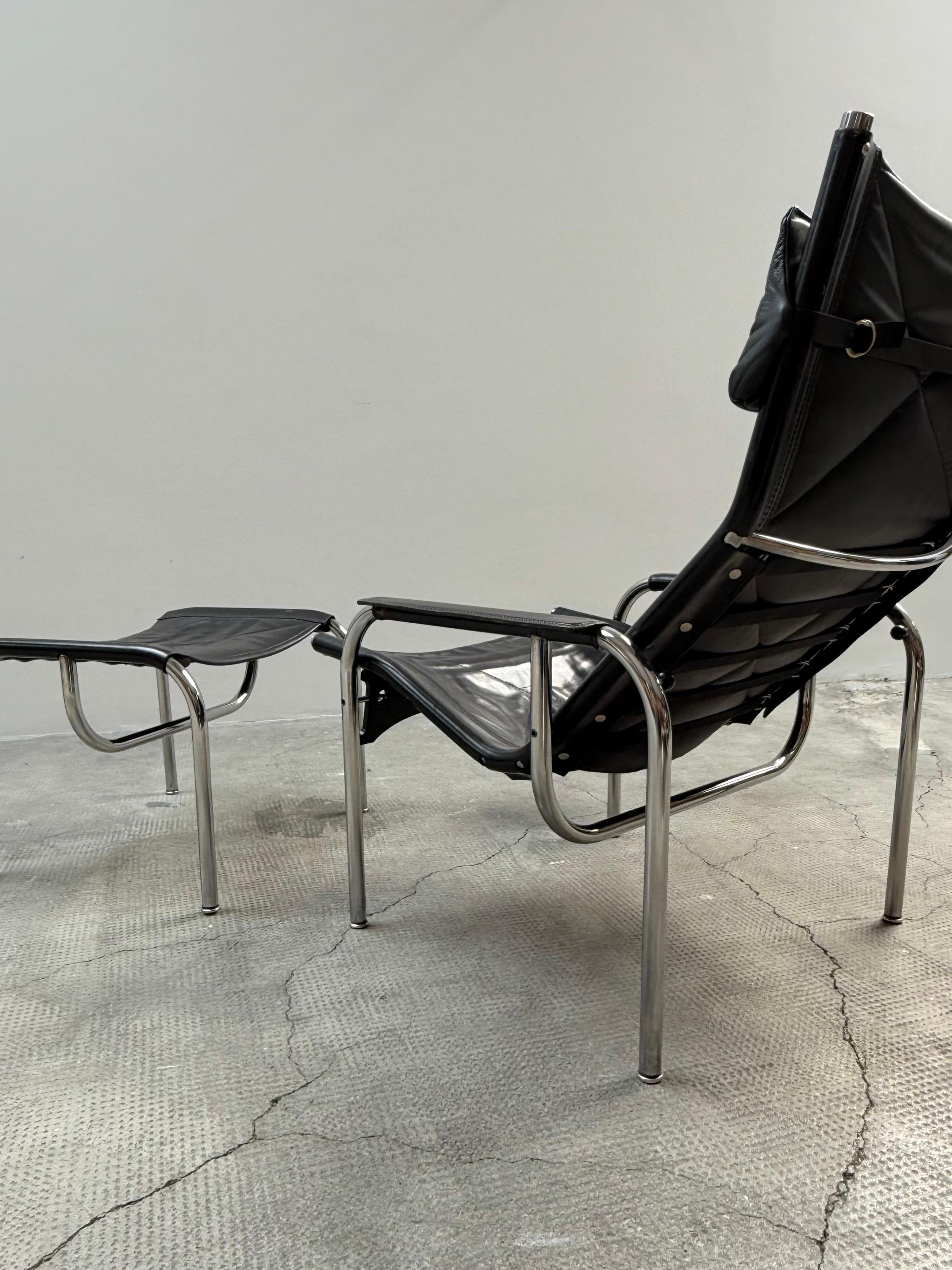 HANS EICHENBERGER FOR STRÄSSLE LOUNGE ARMCHAIR WITH STOOL LEATHER STEELTUBE, années 60 en vente 7