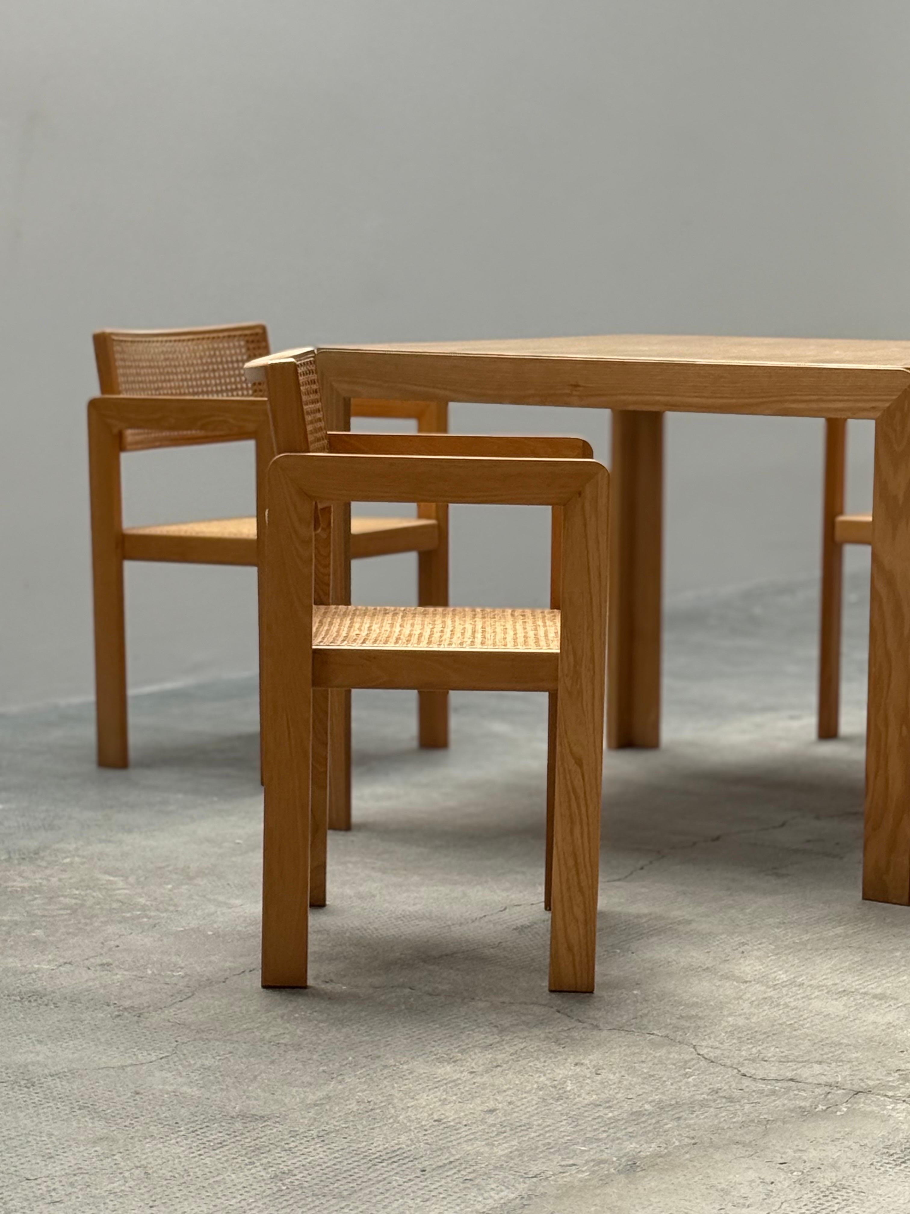 DERK JAN DE VRIES MAISA DE SEVESO TABLE DE DINING SET CHAIRS WOOD RATTAN, ITALY 60s en vente 6