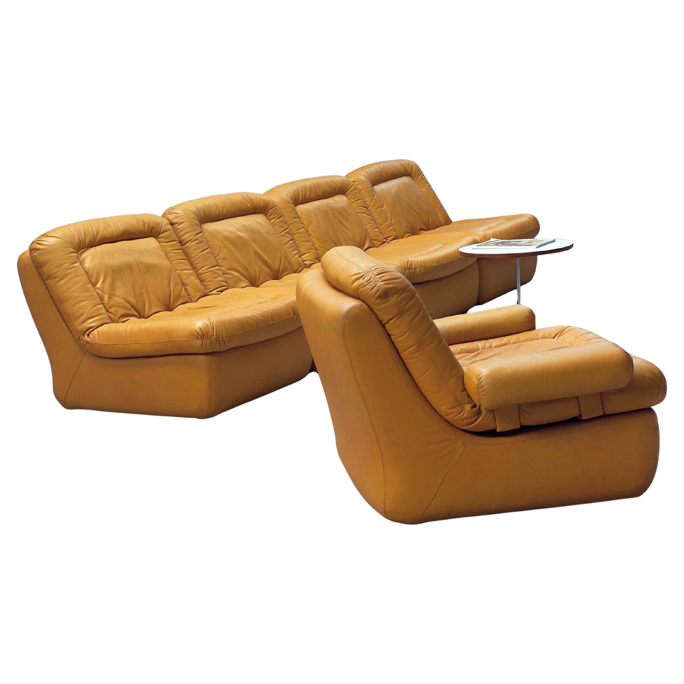 Dreipunkt Modular Lounge Sessel Sofá Sitzgruppe Leder gelb, Deutschland 1970er