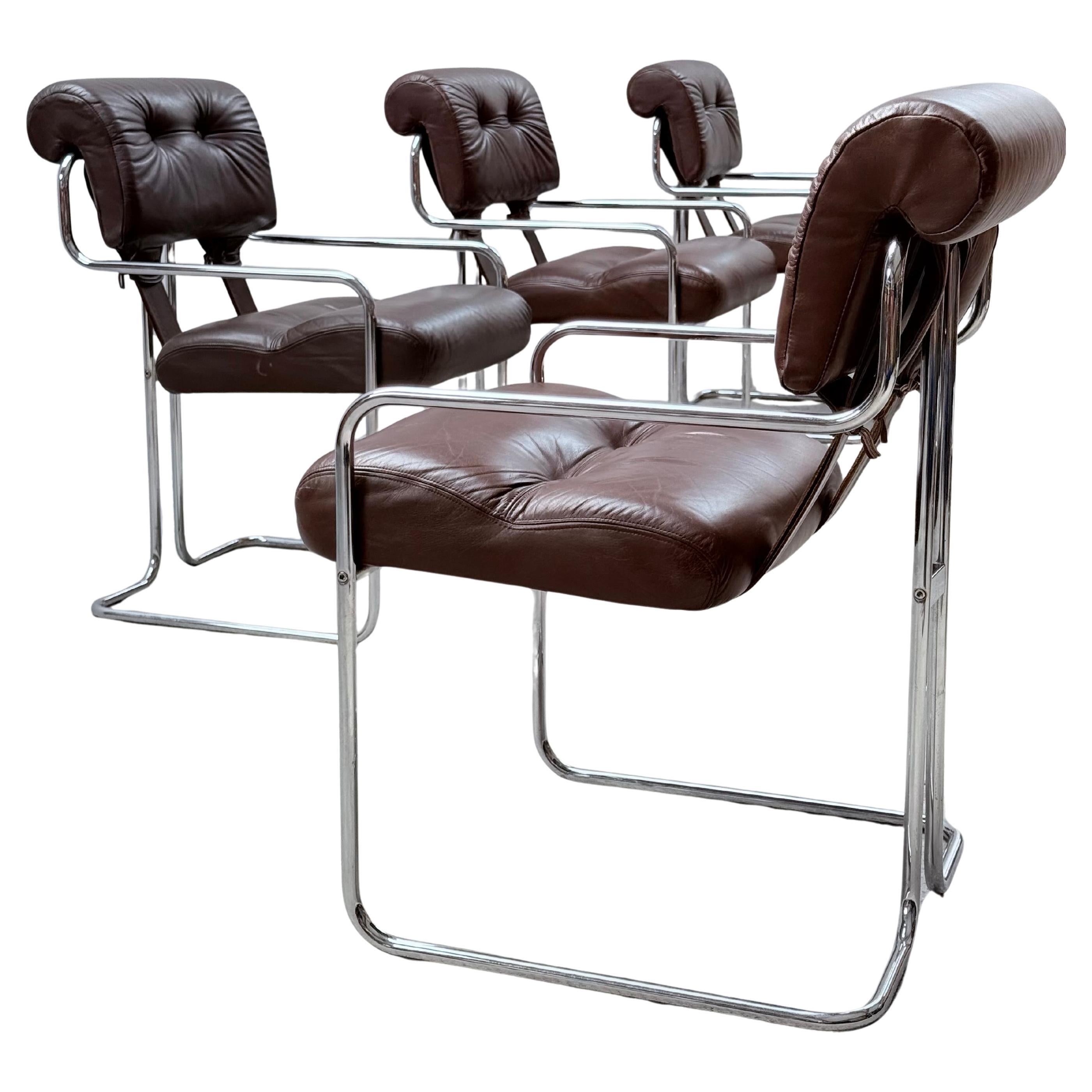 4x GUIDO FALESCHINI FOR I4 MARIANI „TUCROMA“ LEATHER CHROME CHAIRS, ITALY 1970s