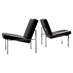 SET OF 2 BAUHAUS ARMCHAIRS BLACK LEATHER CHROMED TUBULAR STEEL, 1960s
