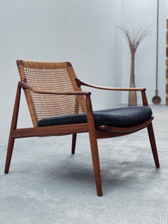 1 of 2 HARTMUT LOHMEYER FOR WILKHAHN „MODEL 400“ TEAK WOOD RATTAN ARMCHAIR