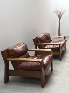 ROLF BENZ ‚RB5200’ ARMCHAIR & SOFA SET OAK WOOD BROWN LEATHER, GERMANY 1970s