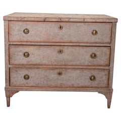 19th Century Gustavian Style Painted Three-Drawer Commode with Faux-Marble Top