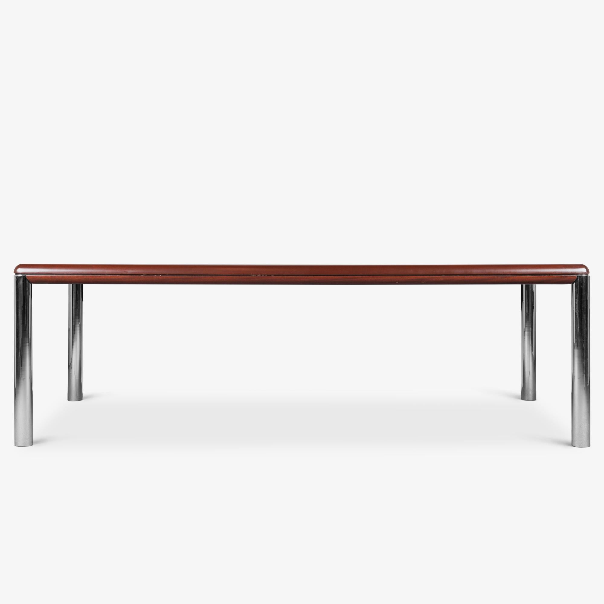 Américain Table de salle à manger Monumental de Knoll en acajou et chrome en vente