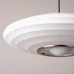 Rondo Horizontal Pedant Light in Silk & Blackened Brass by Studio Baldo