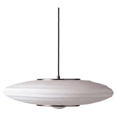 Rondo Horizontal Pedant Light in Silk & Blackened Brass by Studio Baldo