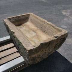 19th Century French Large Hand-Carved Weathered Stone Garden Trough