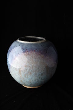 Japanese Studio Ceramic Vase by Oshio Tadashi, Blue Glaze, Nara, 20th Century